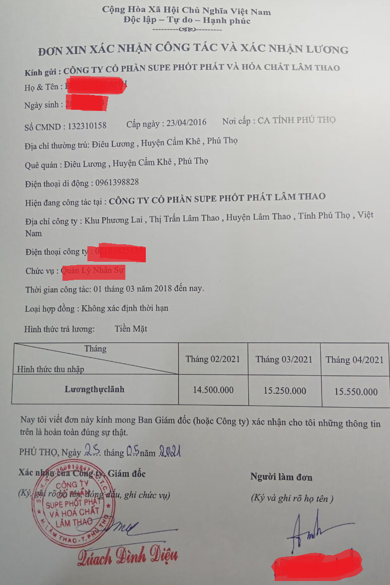 mẫu xác nhận lương